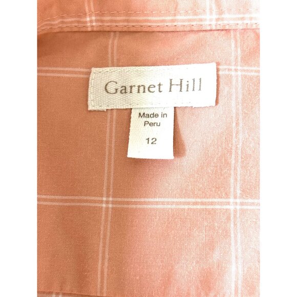 Garnet Hill Shirt Top Blouse Size 12 Window Pane Plaid Peach White EUC Organic C - Picture 7 of 8